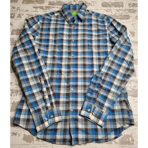 Hugo Boss Modern Fit Long Sleeve Button Down Blue Plaid Men's Medium